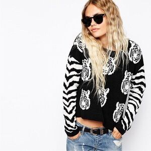 MINKPINK‎ Tiger Time Knit Jumper Sweater Crewneck Striped Large
